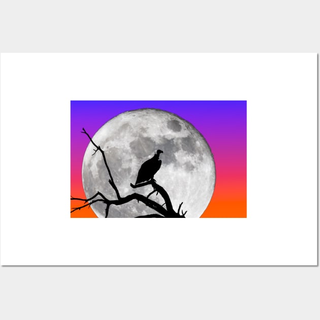 Vulture Silhouetted Against Supermoon Wall Art by GrahamPrentice